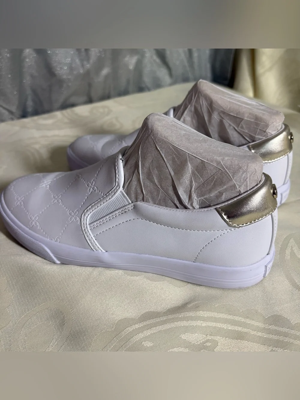 Nine West White Quilted Slip-On Sneakers - Women's Casual Shoes